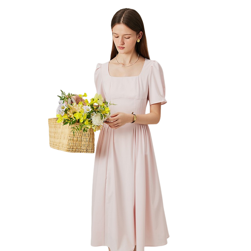 Robe midi cintree a manches ballon, nuancier des coloris