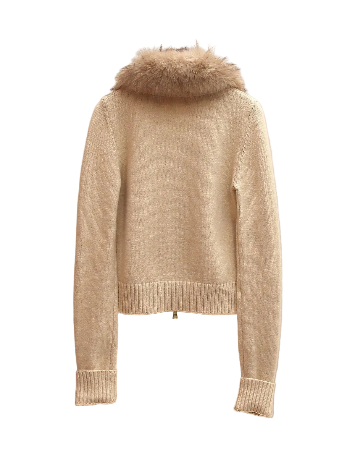 Dos du gilet zippé femme beige à grand col effet fourrure