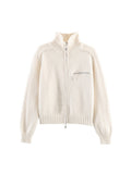 Gilet court zippé femme à col montant en maille douce, coloris écru