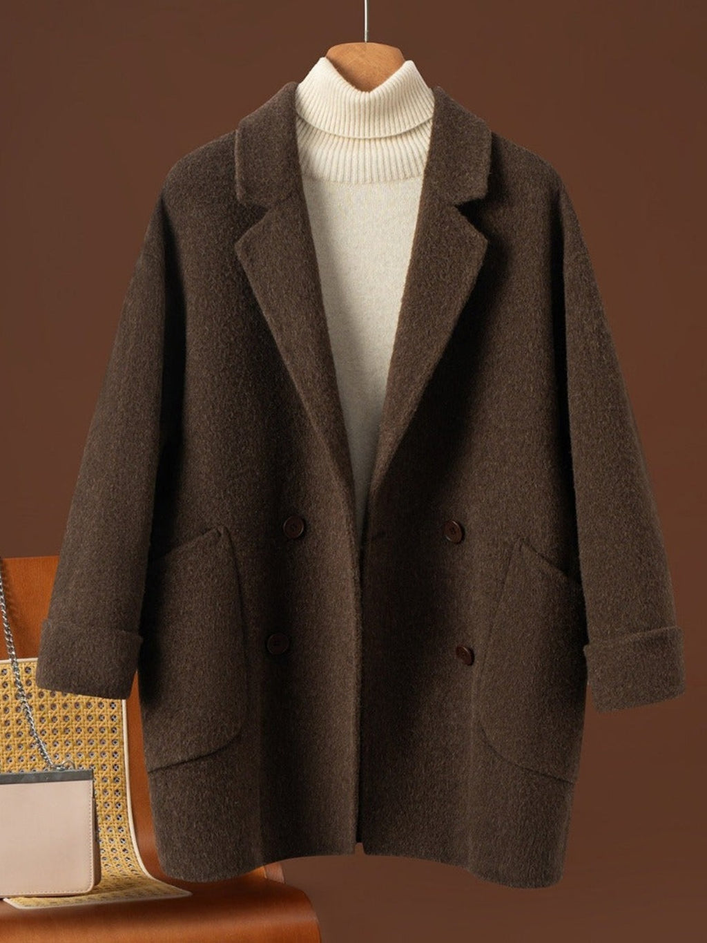 Manteau long femme épais, coloris café