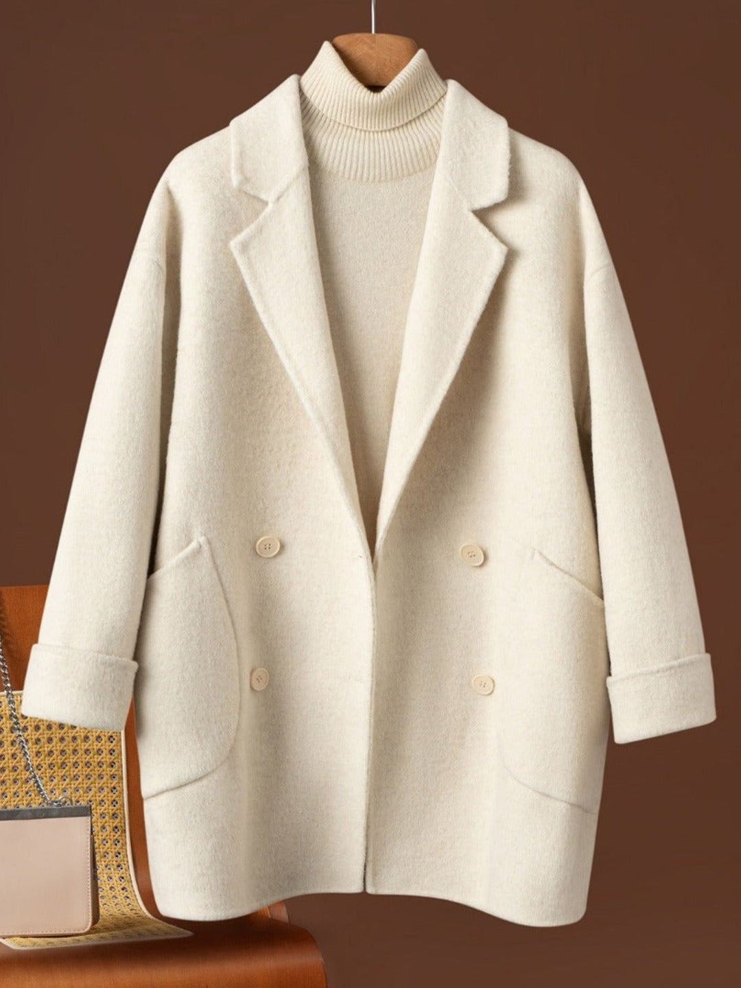Manteau long femme épais, coloris écru
