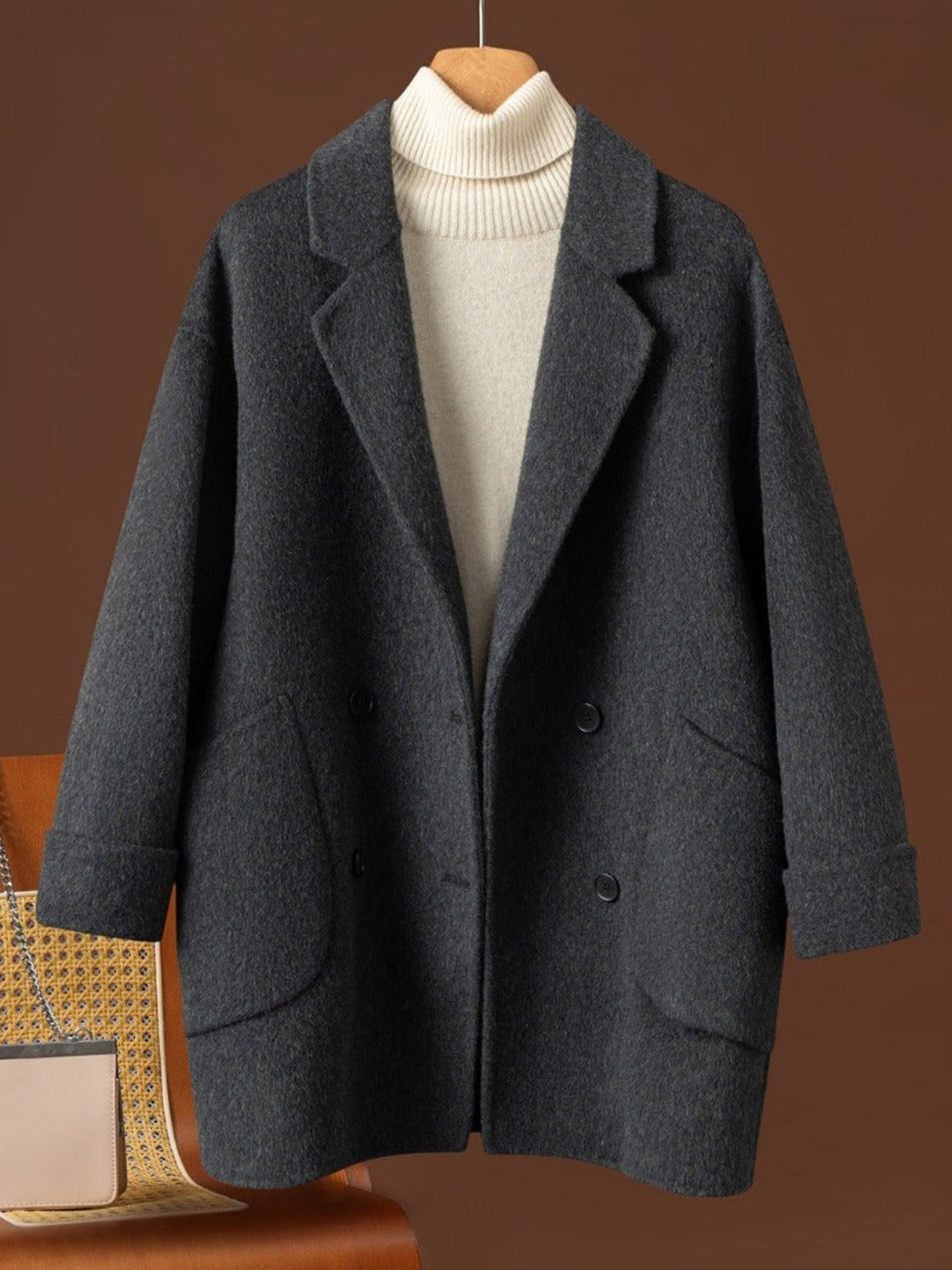 Manteau long femme épais, coloris gris carbone