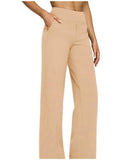 Pantalon fluide taille haute à poches, coloris beige