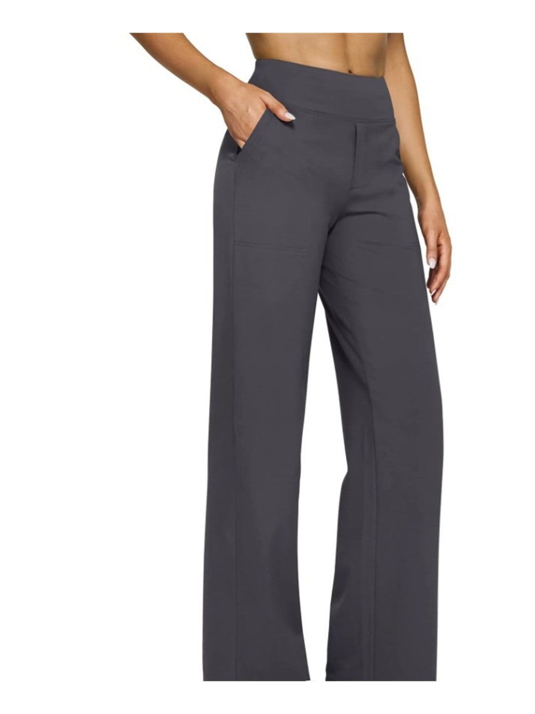 Pantalon fluide taille haute à poches, coloris gris