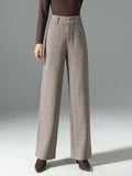 Pantalon large taille haute à pli marqué, coloris taupe