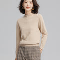 Pull femme 100 % cachemire à col cheminée, coloris beige