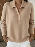 Pull ample à col polo boutonné, coloris beige