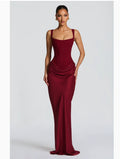 Robe longue femme effet corset bordeaux, drapé sur les hanches
