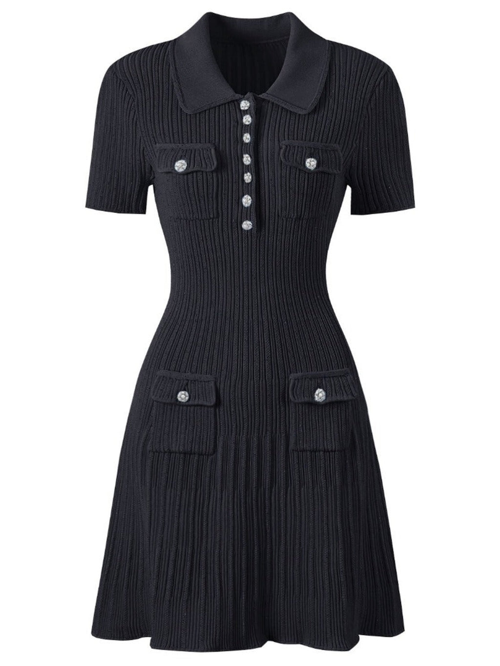 Robe en maille côtelée à col polo, coloris noir