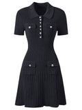 Robe en maille côtelée à col polo, coloris noir