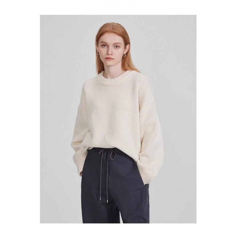 Pull ras-de-cou en laine, coloris écru