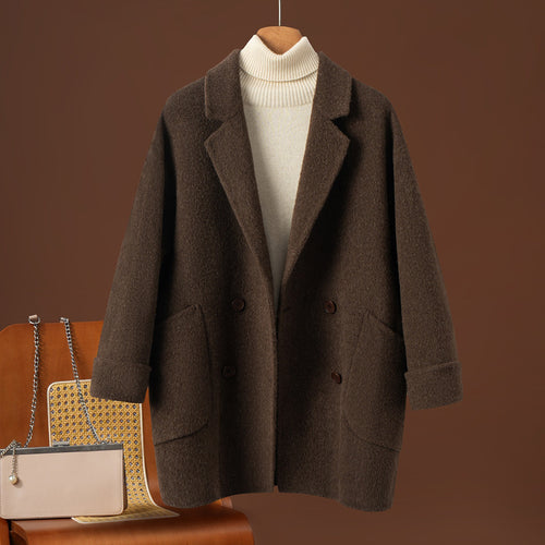 Manteau long en laine epaisse coloris ecru