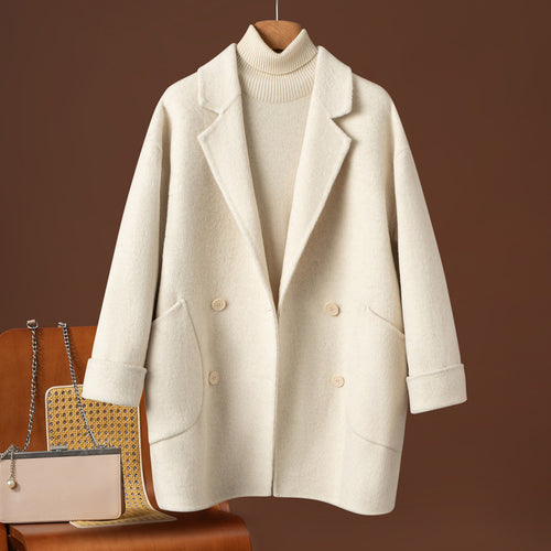 Manteau long en laine epaisse coloris cafe