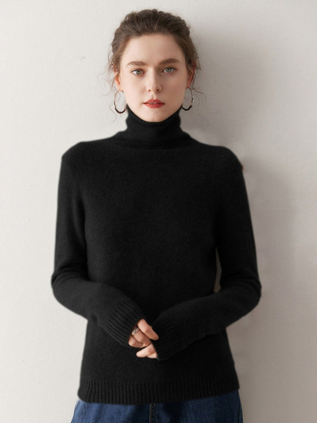 Sous-pull col roulé cachemire et laine, coloris noir