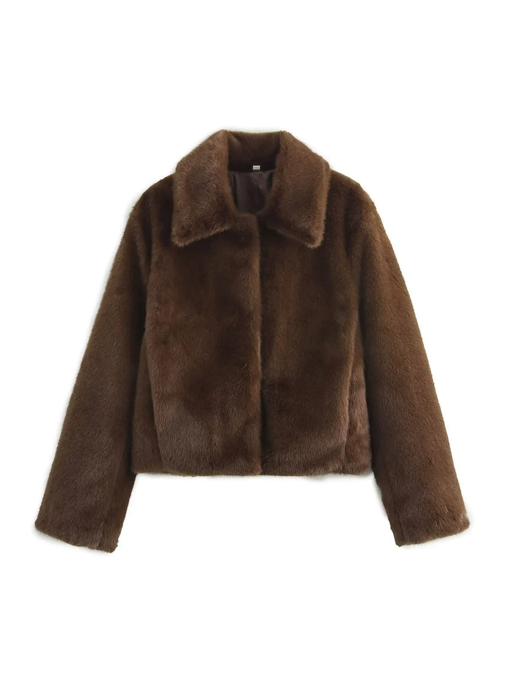 Veste courte femme en fausse fourrure marron foncé, vue de face