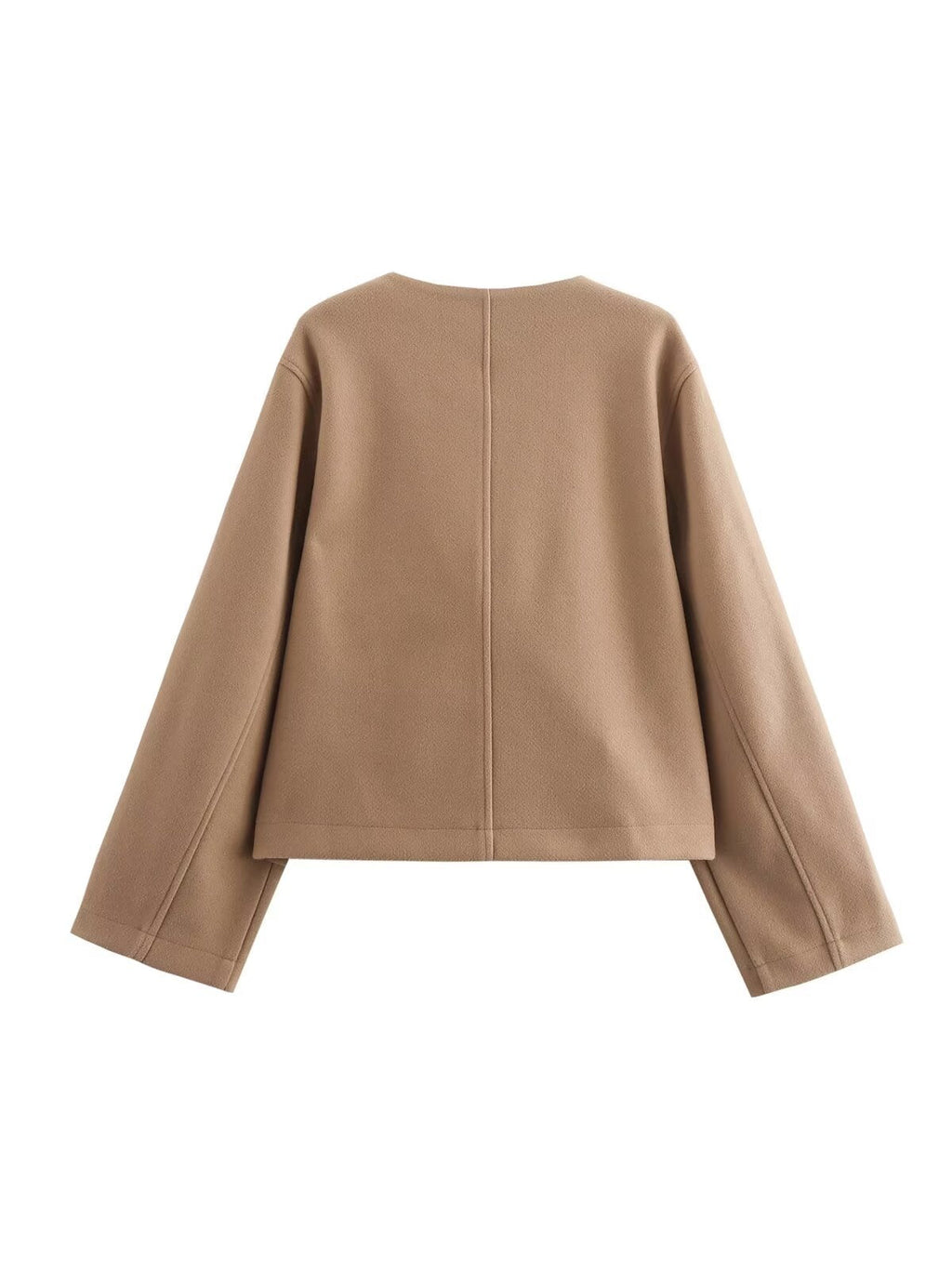 Veste courte femme à grand revers arrondi, coloris camel, vue de dos
