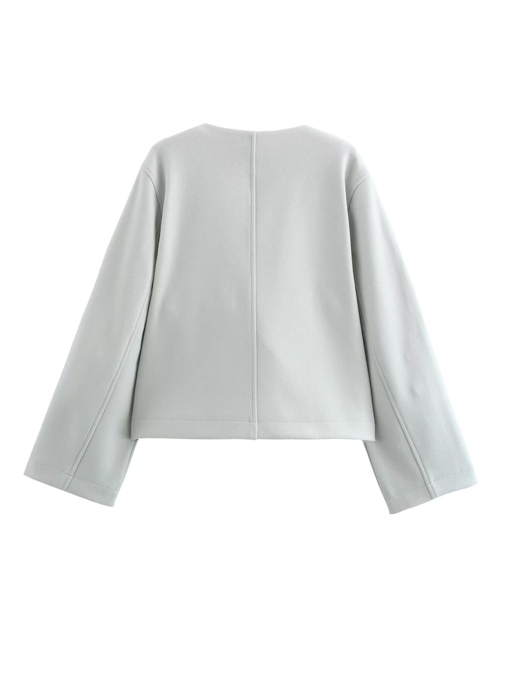 Veste courte femme à grand revers arrondi, coloris gris clair, vue de dos