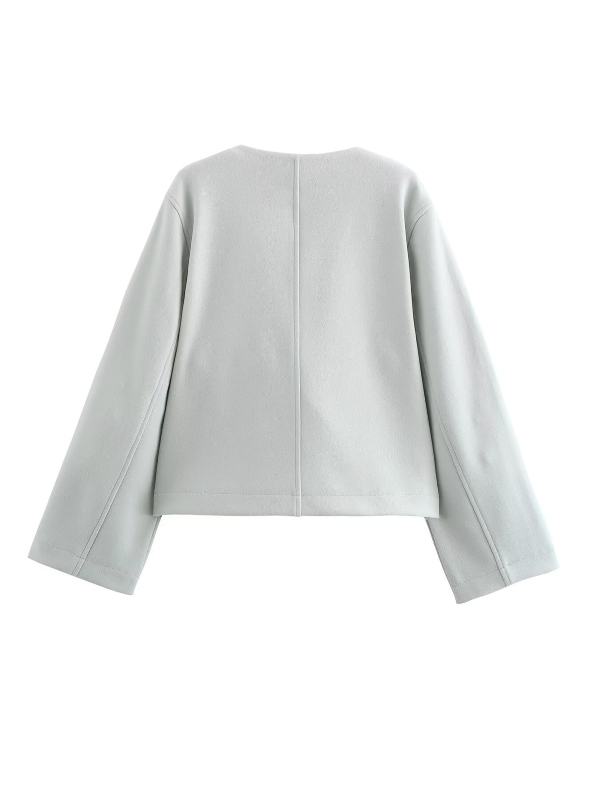 Veste courte femme à grand revers arrondi, coloris gris clair, vue de dos
