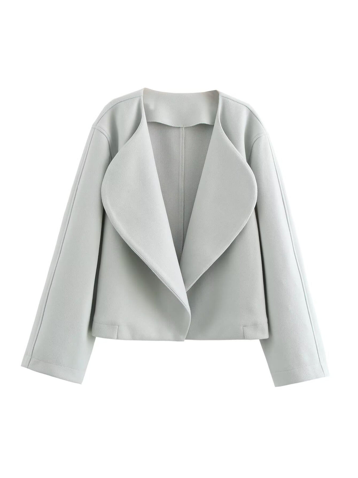 Veste courte femme à grand revers arrondi, coloris gris clair, vue de face
