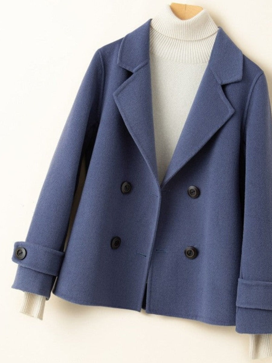 Veste droite femme croisée, coloris bleu brume
