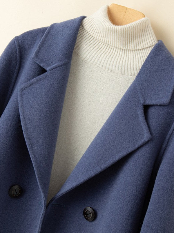 Veste droite femme croisée, détail du revers cranté et de l'étoffe